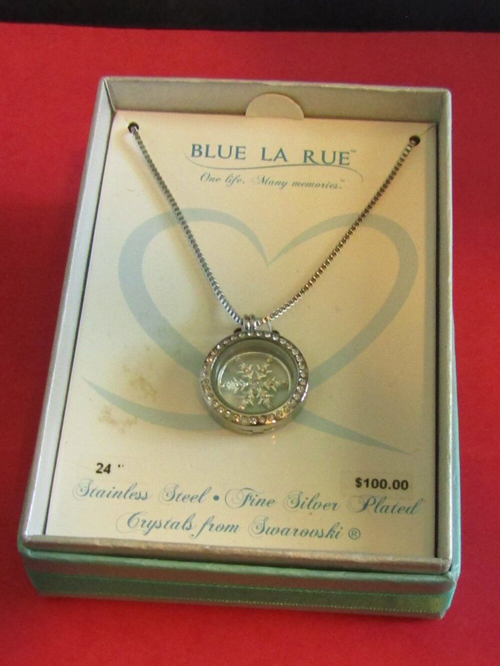 NIB BLUE LA RUE Charm Holder Necklace w/SWAROVSKI CRYSTALS TRIM & Silver Plated